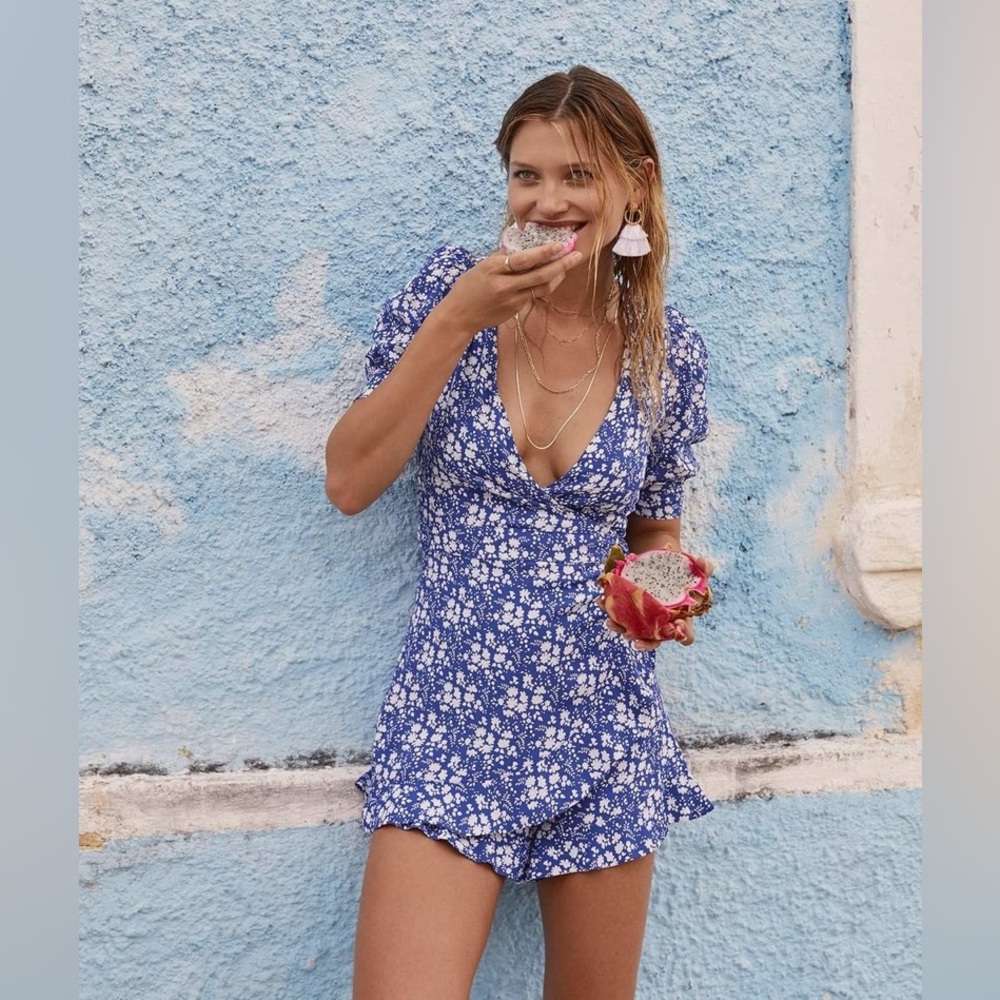 For Love and Lemons Zamora Floral Print Romper